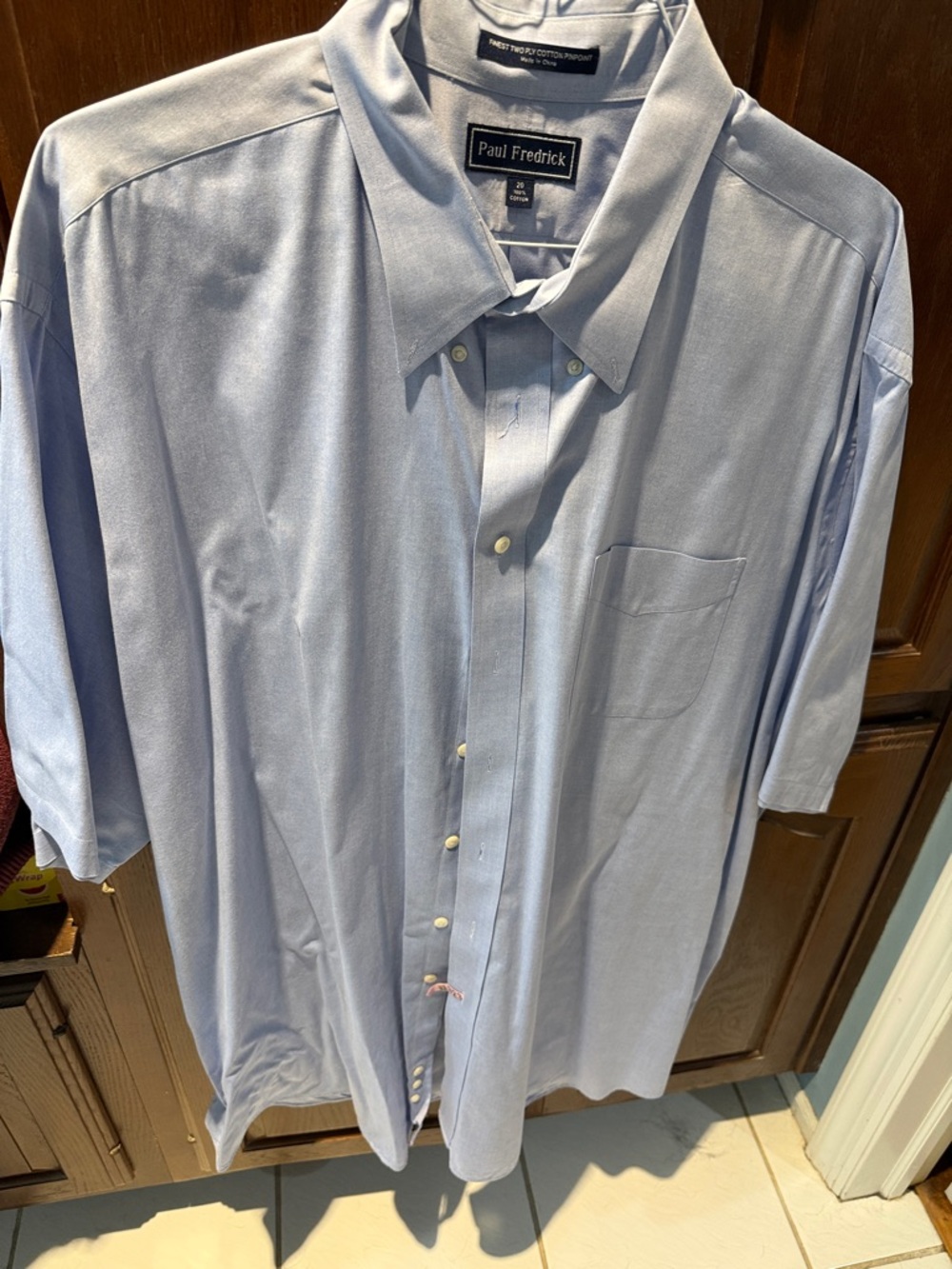 Paul Fredrick Light Blue Short Sleeve Button-Down Pocket Shirt neck 20